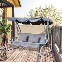 Outsunny Columpio Balancín Jardín 3 Plazas Convertible en Cama Techo Parasol Regulable Bandeja para Bebida Terrza Balcón Exterior Carga máx. 340kg Acero 200x120x164cm - details 1