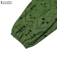 ZANZEA Vestido Mini De Verano Para Mujer Estilo Casual Con Encaje Bordado Hueco Y Manga Puff Vuelta En El Cuello Vestidos Puff Sleeve A-Line - details 8
