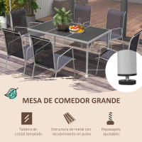 Outsunny Conjunto de Comedor de Exterior Juego de Comedor de Jardín de 7 Piezas con 1 Mesa 6 Sillas Apilables y Marco de Acero para Terraza Patio Negro - details 3