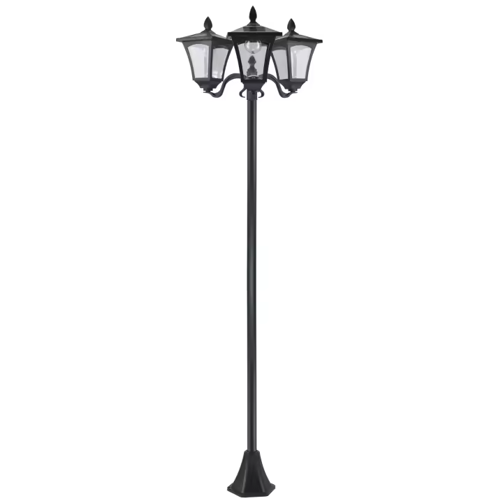 Outsunny Farol Solar de Jardín con 3 Luces LED Impermeable IP44 para Camino Patio Acero Inoxidable 51,5x47x182,5 cm Negro - 1