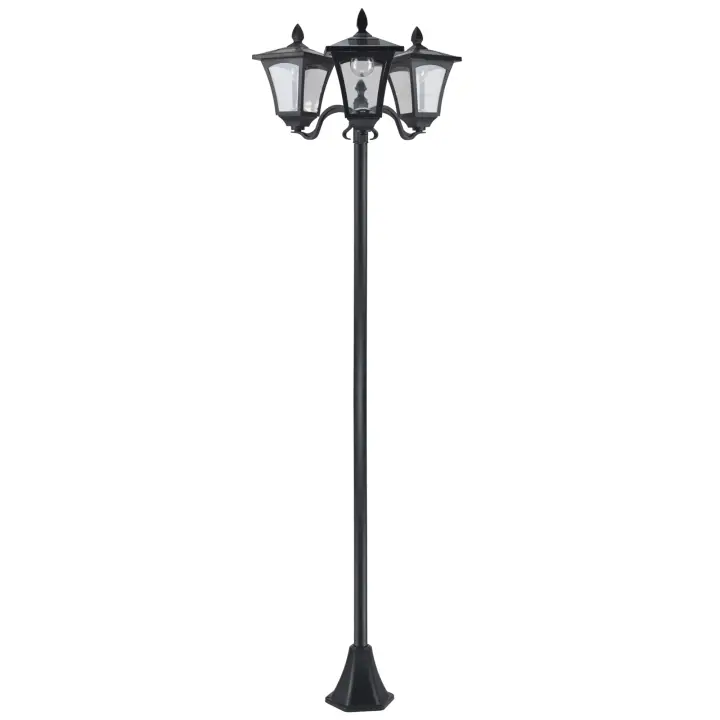 Outsunny Farol Solar de Jardín con 3 Luces LED Impermeable IP44 para Camino Patio Acero Inoxidable 51,5x47x182,5 cm Negro - 1
