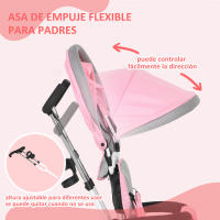HOMCOM Triciclo para Bebés Triciclo Evolutivo para Niños con Toldo Plegable Mango de Empuje Telescópico y Desmontable Cinturón de Seguridad y Cesto 95x50x106 cm - details 2