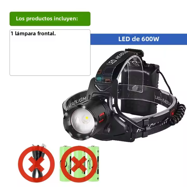Linterna Frontal LED Ultra Potente 2025 Para Pesca Y Caza Con Luz Súper Brillante Y Alcance Largo Recargable Por USB Torch Frontal Para Senderismo Y Camping - 1