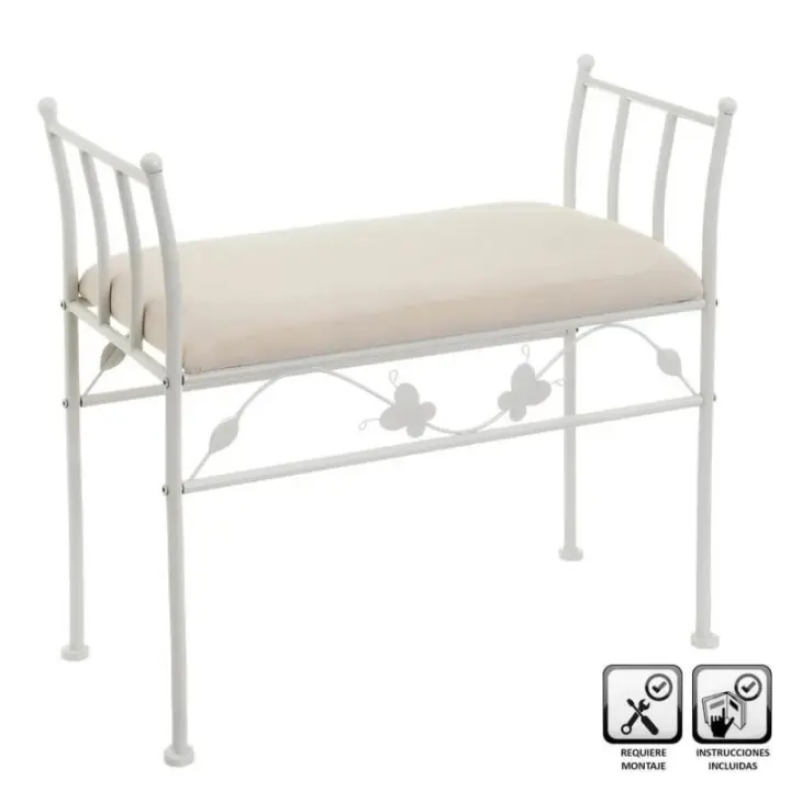 Dcasa Banqueta pie de cama de metal blanca de 64x68x30 cm - 1