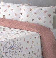 Colcha Doble Cara Primaveral Rosa Melocotón - Estampado Botánico con Tallos Lavanda y Flores en Relieve｜Tallos Lavanda Cama 90, 105, 135 y 150 , Incluye 1-2 Fundas de Almohada Botánicas ,Poliéster Suave Antipilling y Secado Rápido - details 2