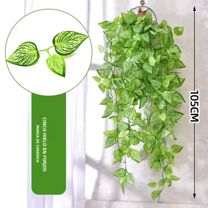Planta Artificial De Hojas De Malvavisco 105cm/41in Verde Para Decoración De Ventanas Patios Jardines Interiores Exteriores - 1