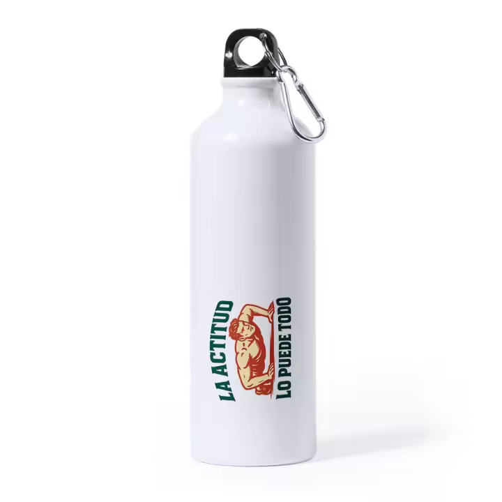 MERCHANDMANIA Bidón Grande 800 ml acero inoxidable frase motivadora la actitud lo puede todo deporte deportivo con mosqueton botella - 1