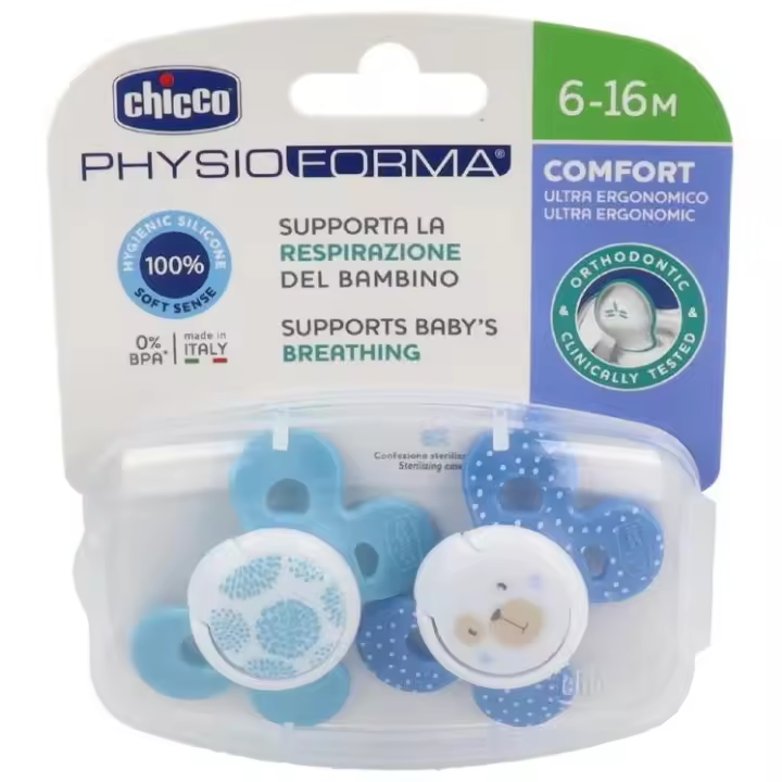 Chicco Physio Comfort Chupete De Silicona De 6-16 Meses Tonos Azules, 2 Unidades - 1