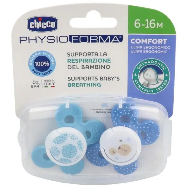 Chicco Physio Comfort Chupete De Silicona De 6-16 Meses Tonos Azules, 2 Unidades - 1