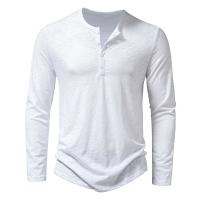 Camiseta De Algodón Para Hombre Con Botones Manga Larga Estilo Henley Color Sólido Transpirable Moda Versátil Slim Fit Casual - details 1
