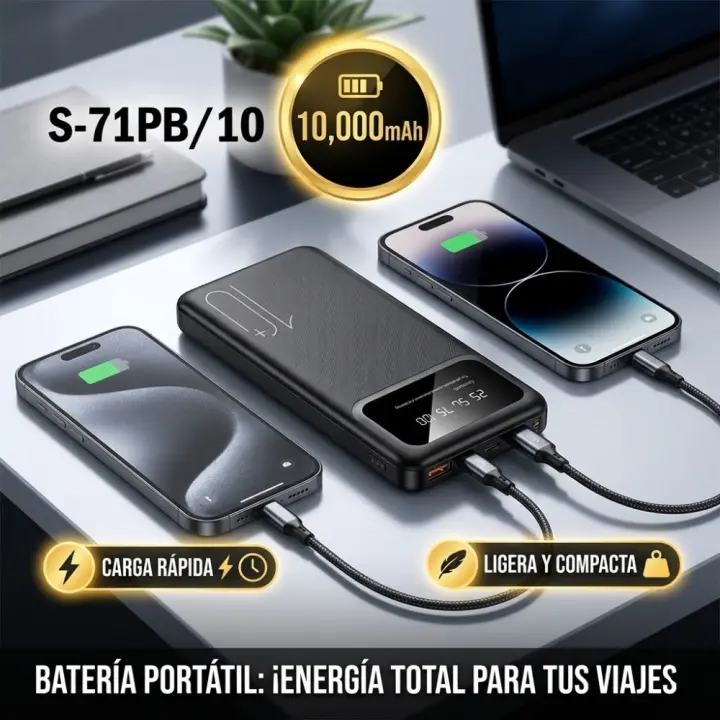 SPARK- BATERÍA PORTATIL POWER BANK, 10.000mAh, CARGA HASTA 2 DISPOSITIVOS, VOLTAJE 5V, CARGA RÁPIDA, LIGERA. - 1