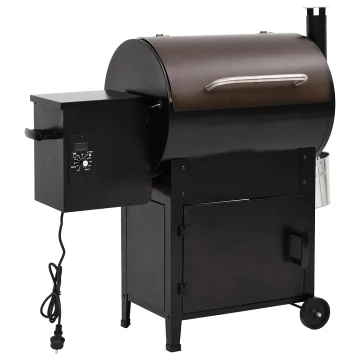 vidaXL Barbacoa de Pellets Parrilla para bbq 6 en 1 Hierro Negro Modelo Con estante, Básico, Con chimenea - 1