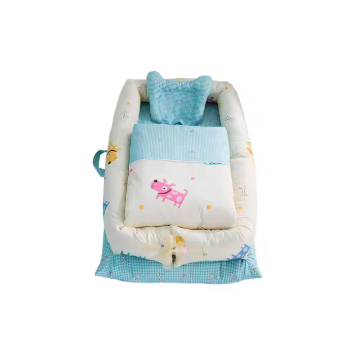 Cuna de viaje portátil, desmontable y lavable de seis piezas de algodón puro para recién nacidos, antipresión - 1
