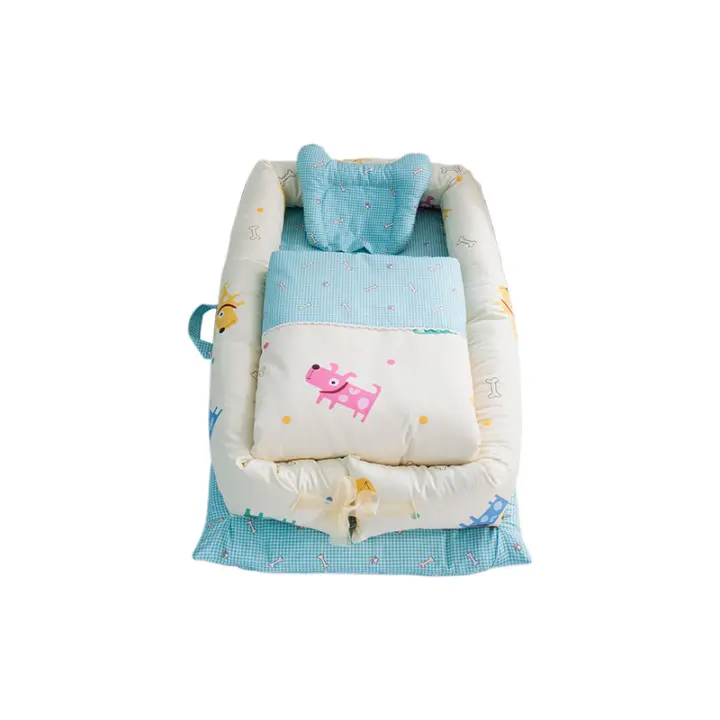 Cuna de viaje portátil, desmontable y lavable de seis piezas de algodón puro para recién nacidos, antipresión - 1