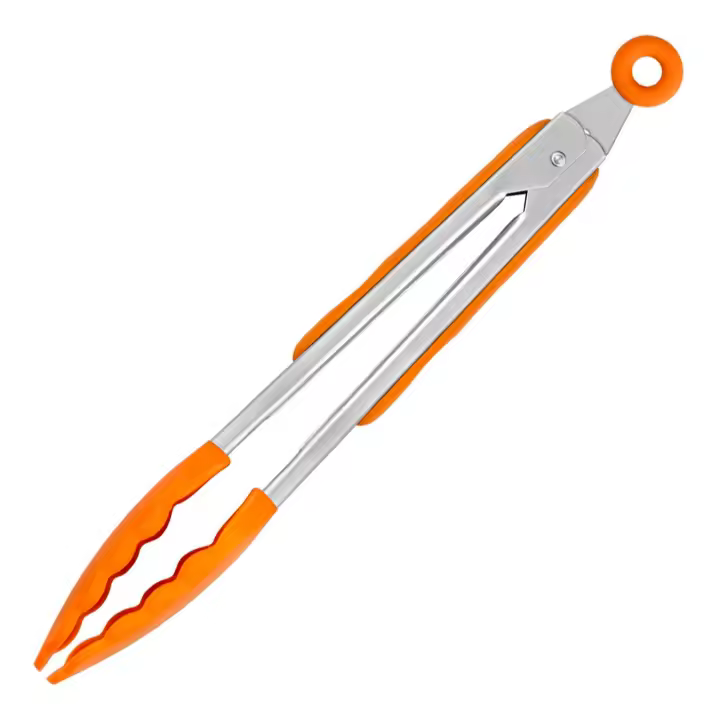 BRA Efficient - Pinzas de Silicona con Mango en Acero Inoxidable. Naranja - 1
