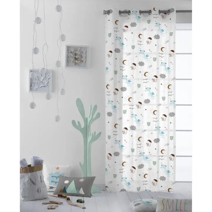 CORTINA CON OJALES INFANTIL 100% ALGODÓN MAGIC DRAGON HACIENDO EL INDIO FABRICADO EN ESPAÑA - 1