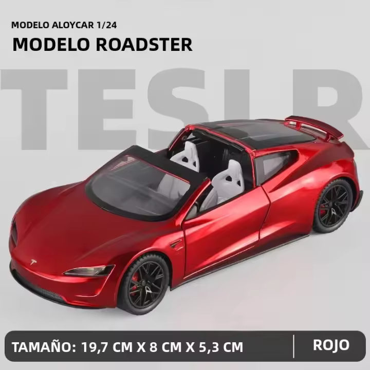 Tesla Roadster Convertible Supercar De 1:24 En Metal Con Sonido Y Luz Modelo De Coche De Juguete Para Niños Regalo De Cumpleaños - 1