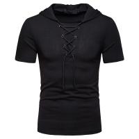 Camiseta Casual Para Hombre Con Capucha Y Cierre De Cordón Estilo Hip-Hop Manga Corta Transpirable Ligera Elástica Sostenible - details 1