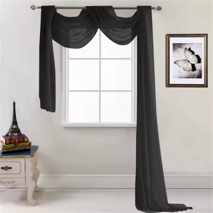 - Cortina transparente - Decorada a mano - Gasa transparente - Decoración sencilla - Cortina decorativa para dormitorio, sala de estar, boda - 52 x 216 cm Negro - 1