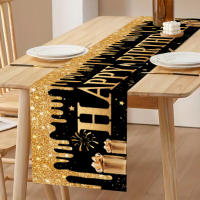 Corredor De Mesa Para Cumpleaños Black Gold Decoración Para Fiesta De Cumpleaños Para Niños Y Adultos PVC Material Decoración De Primera Enseñanza - details 4