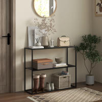 HOMCOM Mesa de Consola Estilo Industrial Mesa de Entrada con Estante Marco de Acero y Antivuelco Mueble de Recibidor para Salón Pasillo Carga 20 kg 90x30x75 cm Negro - details 1