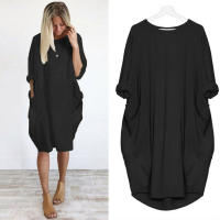 Vestido Casual De Verano Para Mujer Talla Grande Color Sólido Olor Multicolor Cuello Redondo Manga Larga Longitud Rodilla - details 4