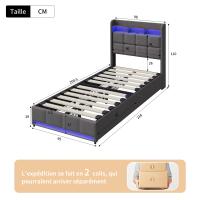Cama Individual 90x200 cm – Tela Gris con LED, Cajones y Puertos USB/Type-C - details 0