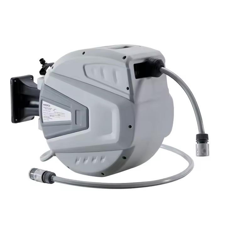 Carrete de Manguera de Jardín Automático Arebos | Enrollador de Manguera Giratorio 180° | 20m Gris - 1