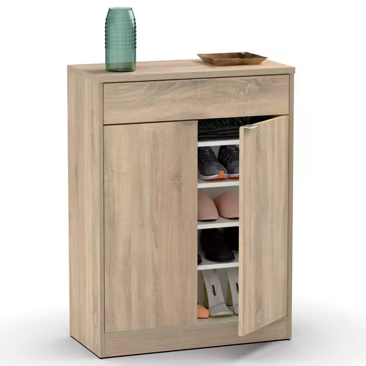 Briebe Domus Zapatero Entrada Recibidor, Mueble Auxiliar Estrecho Zapatos, 2 Puertas, 1 Cajón 101x75x36 cm, , Madera - 1