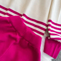 Conjunto De Ropa De Mujer REALEFT Otoño Invierno 2 Piezas Traje De Pista Tejido Con Cuello Alto Rayado Y Pantalones Rectos Polyester Estilo Casual - details 34