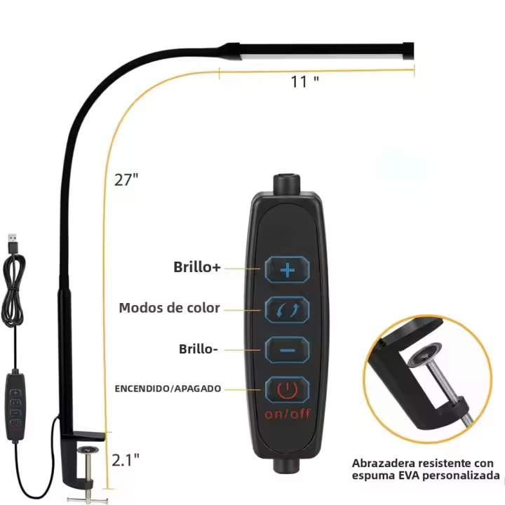 Lámpara De Escritorio LED Doble Cabeza Para Oficina Y Hogar Con 3 Modos De Color Y 10 Niveles De Iluminación Protetora De Ojos - 1