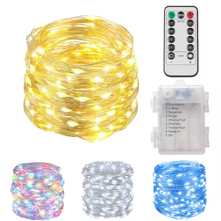 Luces De Fairy LED De 5M/10M/20M Con Control Remoto Y Batería USB Lámparas De Cobre Para Decoración De Fiestas Y Bodas - 1