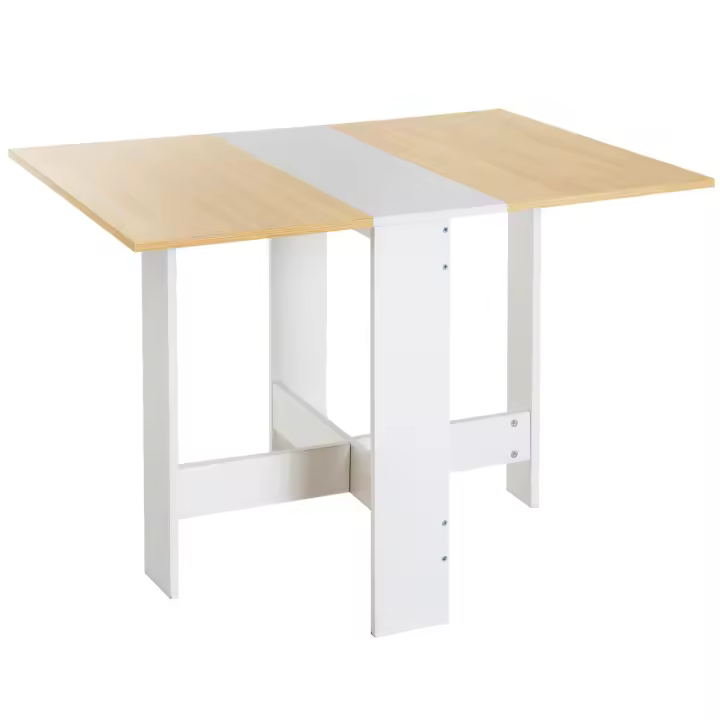 HOMCOM Mesa Plegable de Comedor, Mesa de Cocina Plegable, con Alas Abatibles, para Salón, Espacio Pequeño, 103x76x73,5 cm, Blanco y Roble - 1
