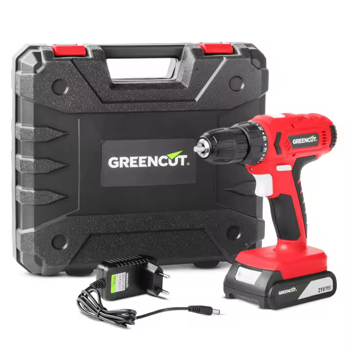 GREENCUT TD210L - Taladro Atornillador Inalámbrico 21V, 2 en 1, Luz LED, Batería Litio, Color Rojo - 1