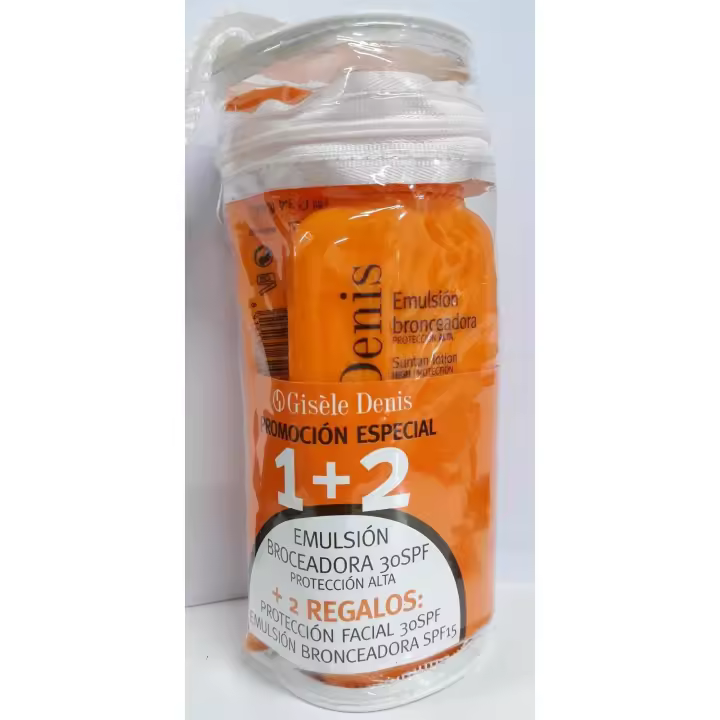 GISELE DENIS EMULSIÓN BRONCEADORA SPF 30 200 ml + PROTECTOR FACIAL SPF 30 40 ml + EMULSIÓN BRONCEADORA SPF 15 100 ml - 1