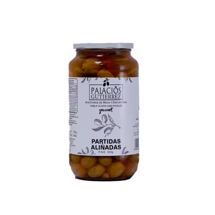 PALACIOS GUTIERREZ Aceitunas Partidas Aliñadas Tarro Vidrio 500 Gramos PALACIOS GUTIERREZ - 1