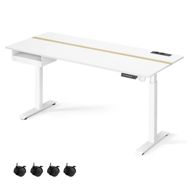 VASAGLE Escritorio Eléctrico Ajustable en Altura, Escriotrio de Pie, Enchufe y Cajón, 70 x 160 cm de Encimera, Ajuste Continuo, 4 Funciones de Memoria de Altura, Blanco Nube y Roble Natura/Marrón Rústico y Negro/Roble Natural y Blanco Nube - 1