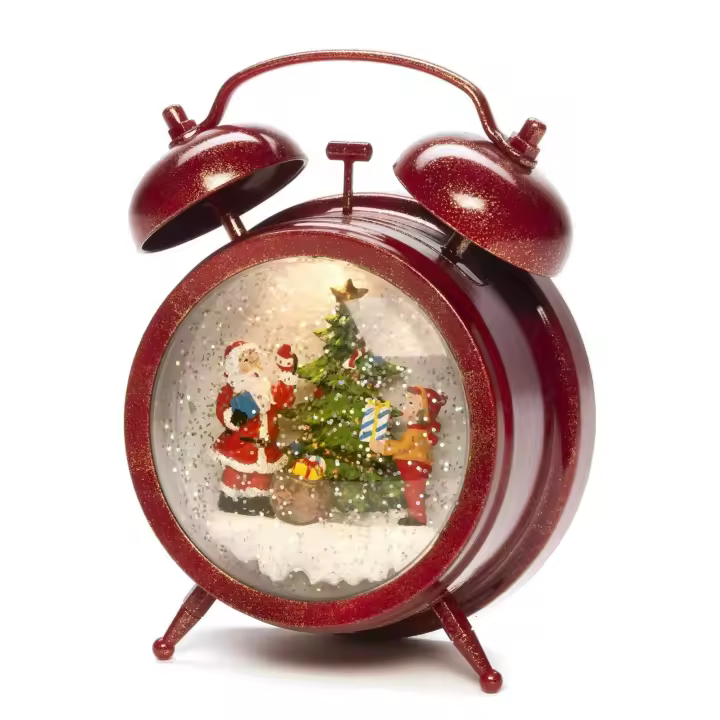 Decoración Reloj despertador Navidad, figura de Papa Noel,  luces LED, copos de nieve de la Navidad,  escena de Santa y del niño, rojo, lleno de agua/interior, funciona con pilas: 3Xaa 1.5V, linterna de Navidad, 1 LED, decoración hogar, decoración navidad - 1