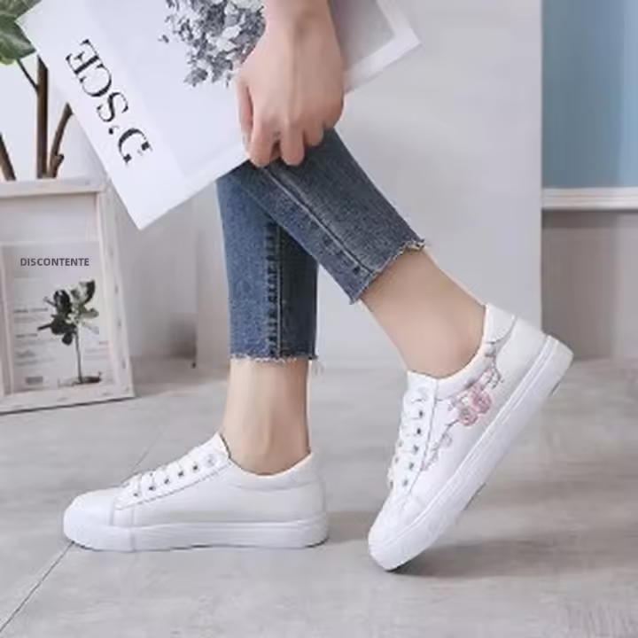 Zapatos De Mujer 2023 Corrida Primavera Otoño Moda Blanca Transpirable Bordado De Flores Suela Larga Casual Zapatillas Zapatos De Mujer - 1