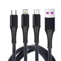 Cable De Carga Rápida 3 En 1 5A Braided Negro Compatible Con iPhone Xiaomi Samsung Oneplus Tipo-C/USB-C Con Tres USB-A Para iPhone - details 3