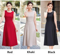 Vestido Elegante Sin Mangas Para Mujer Oficina Slim Cintura Gran Swing O-Neck Rojo Negro Verano Fiesta Noche Nuevo Polyester Spandex Viscosa - details 0