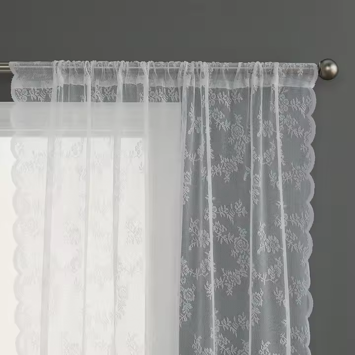 Cortina De Encaje Blanca Estilo Pastoral 1 Pieza Para Decoración De Ventana De Dormitorio Translúcida De Poliéster 100% - 1