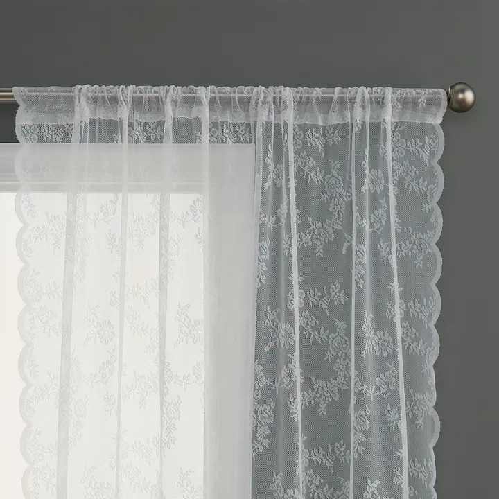 Cortina De Encaje Blanca Estilo Pastoral 1 Pieza Para Decoración De Ventana De Dormitorio Translúcida De Poliéster 100% - 1