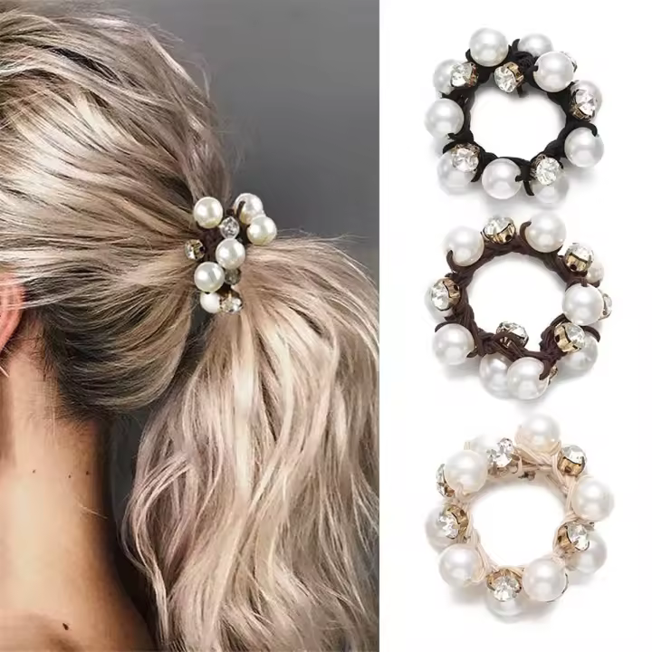 3pcs Paux Cinturones Para El Cabello Con Borde De Perla Y Decoración De Rhinestone Glitter Estilo Retro Para Mujer - 1