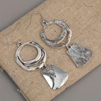 Pendientes Colgantes De Estilo Bohemio Platinados En Zinc Con Diseño De Círculo Vacío Y Geométrico Para Mujeres - details 1