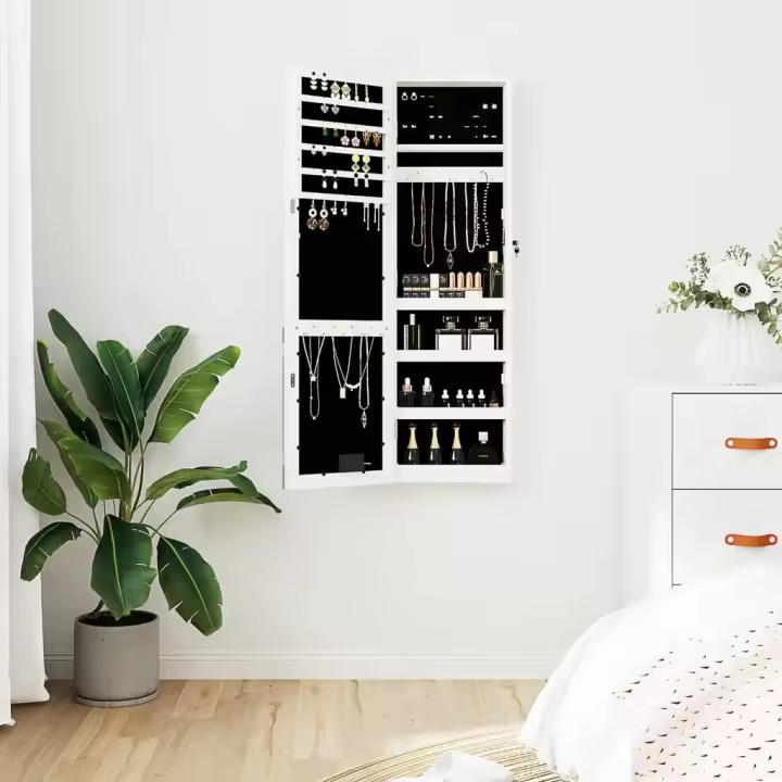 vidaXL Espejo con joyero y luces LED para pared blanco - 1