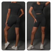 SSITO Nuevo conjunto de Pantalones cortos de manga cortos de Yoga de color sólido de melalgodón sin costura para correr, deportes y Fitness conjunto de Dos piezas - details 13