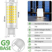 Bombilla LED G9, sin parpadeo, lámparas LED de 7 W, Blanco frío, 6000 K, 650 LM, Luz halógena de 60 W equivalente a Ahorro de Energía, ánguo de 360 Grados, AC220-240 V, paquete de 6 - details 1
