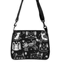 Bolso De Hombro Gótico Con Estampado De Gato Tamaño Small Cuadrado Versátil Para Halloween Material De Lino Y Poliéster Cierre De Cremallera Unisex - details 3
