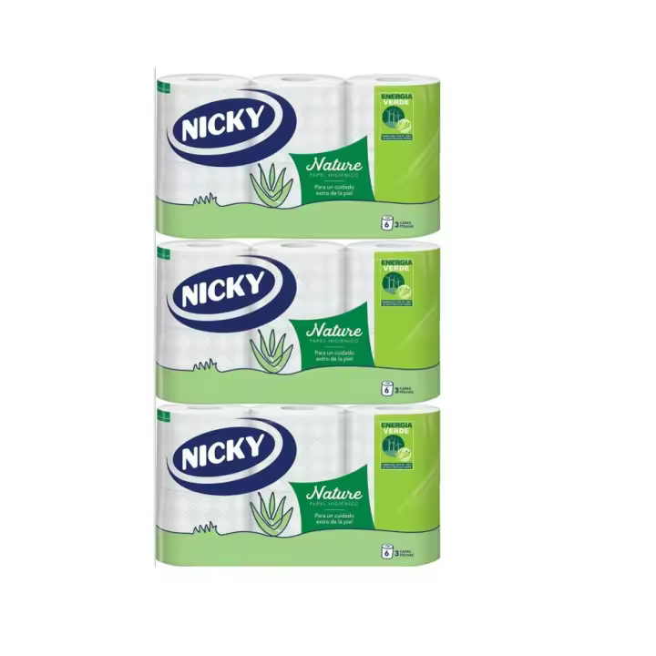 Papel Higiénico Nature Aloe Vera Nicky PACK 3x6 Uds (18 rollos) - 1